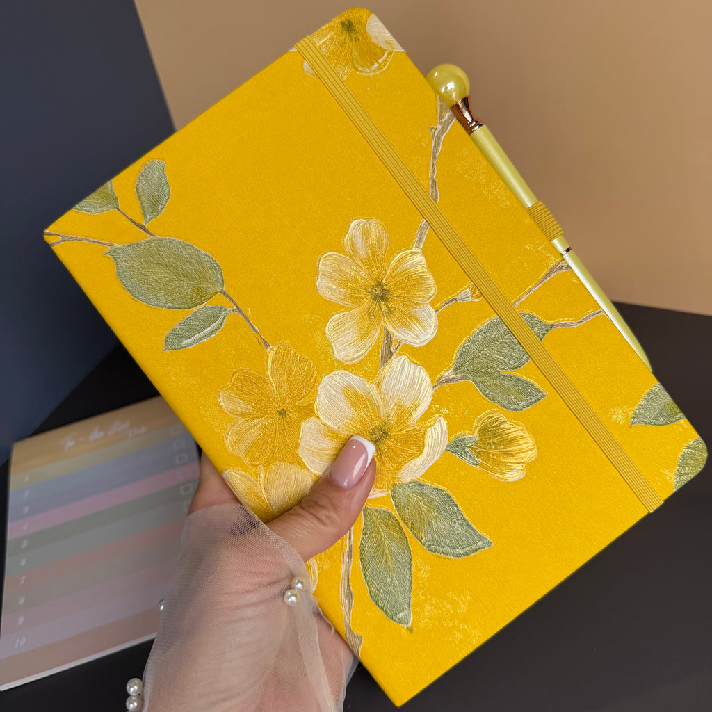 YELLOW BLOSSOM MINI STATIONERY SET / FLORAL JOURNAL GIFT SET / DESK ESSENTIALS BUNDLE