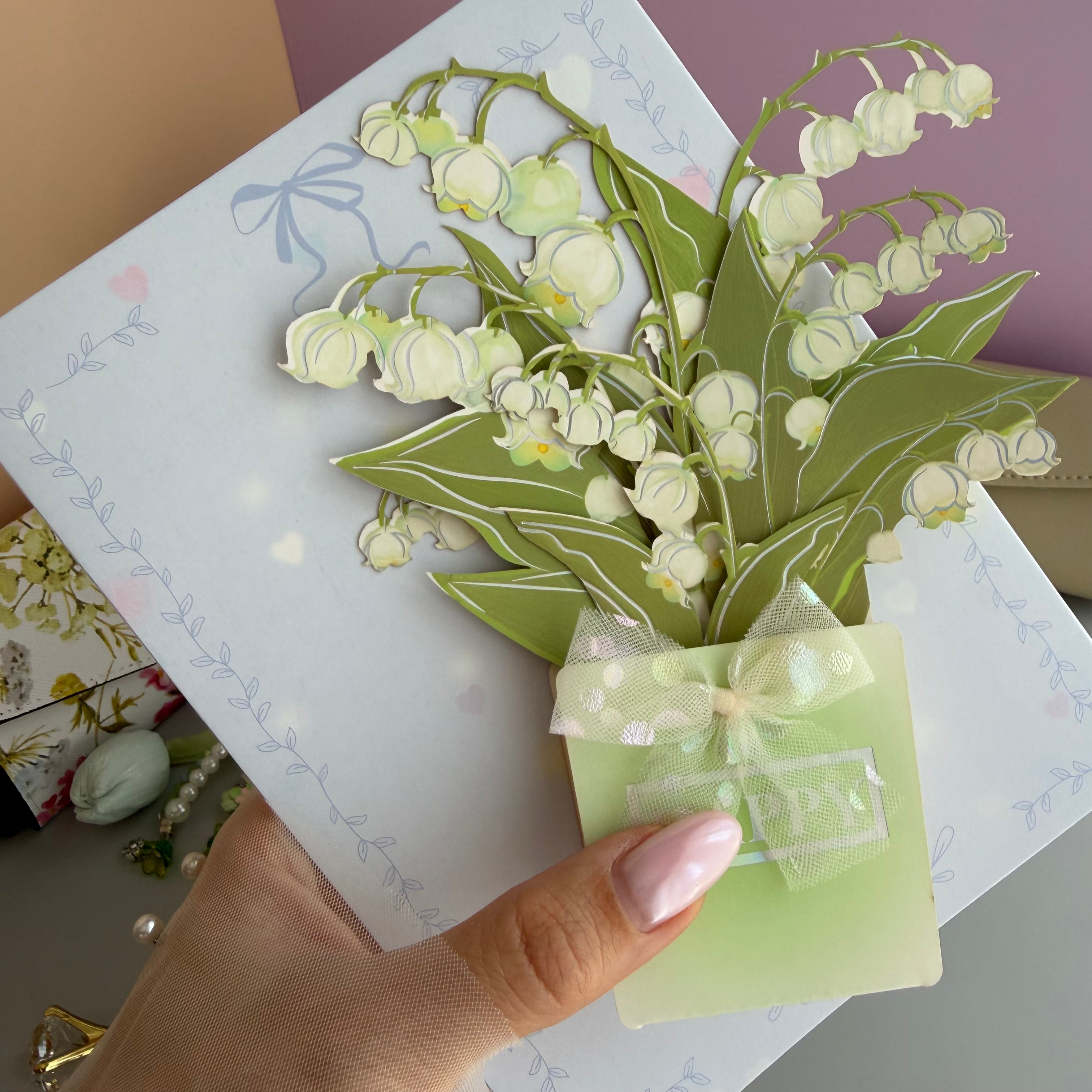 GREEN TEA GARDEN GIFT SET | LILY OF THE VALLEY STATIONERY BUNDLE | FLORAL TEA CUP GIFT SET