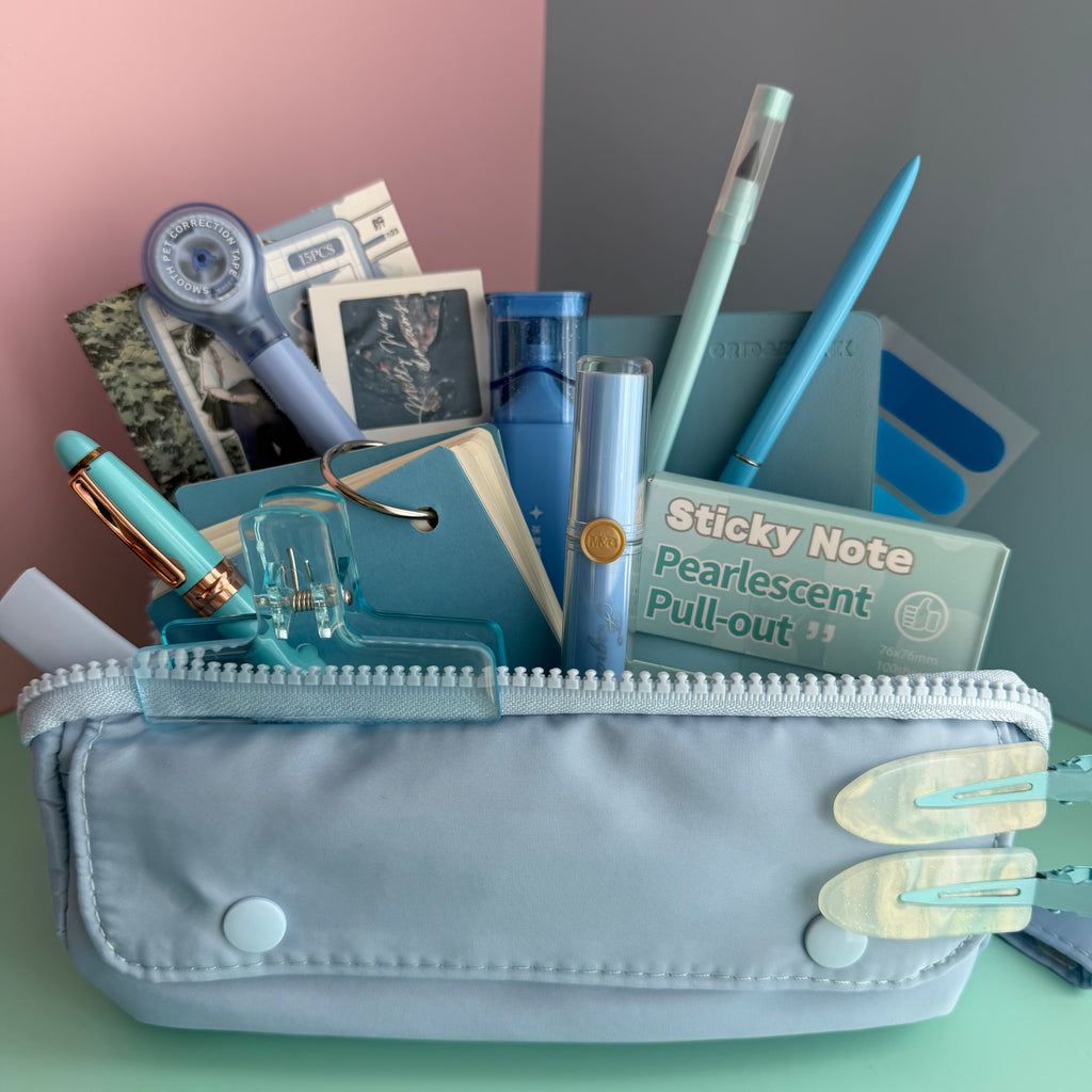 BLUE ZIP & GO STATIONERY SET | ALL-IN-ONE PENCIL POUCH BUNDLE | CUTE BLUE SCHOOL SUPPLY KIT