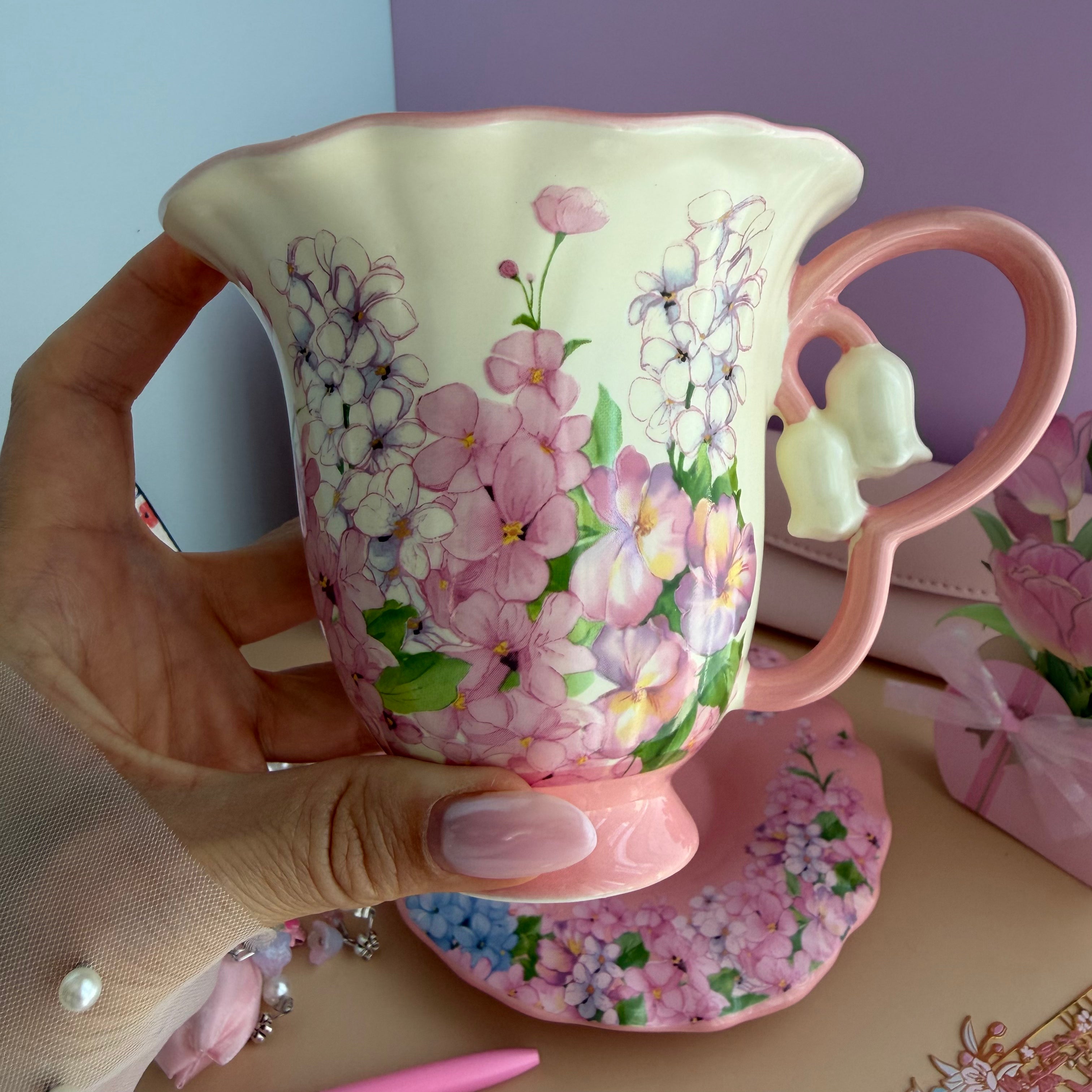 PINK TEA GARDEN GIFT SET | BLUSH BLOSSOM STATIONERY BUNDLE | FLORAL TEA CUP GIFT SET