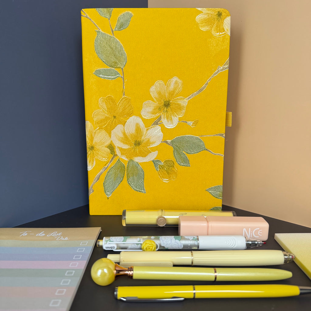 YELLOW BLOSSOM MINI STATIONERY SET / FLORAL JOURNAL GIFT SET / DESK ESSENTIALS BUNDLE