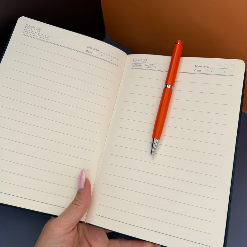 NAVY ORANGE STUDY & WORK STATIONERY SET | COLLEGE DESK BUNDLE | UNISEX OFFICE GIFT SET