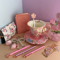 PINK TEA GARDEN GIFT SET | BLUSH BLOSSOM STATIONERY BUNDLE | FLORAL TEA CUP GIFT SET
