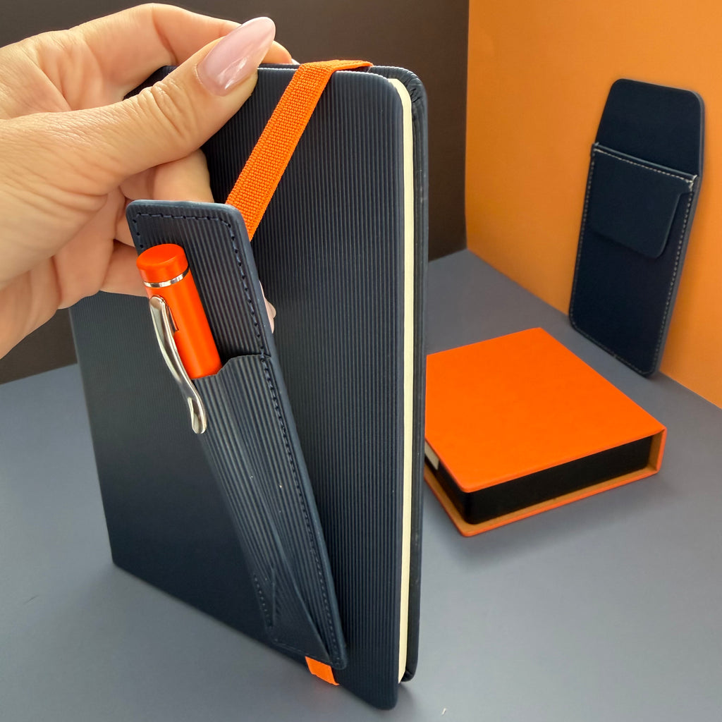NAVY ORANGE STUDY & WORK STATIONERY SET | COLLEGE DESK BUNDLE | UNISEX OFFICE GIFT SET