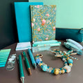 TEAL DRAGONFLY GARDEN STATIONERY GIFT SET / TEAL & GOLD JOURNALING SET FOR HER / DRAGONFLY GARDEN STATIONERY BUNDLE