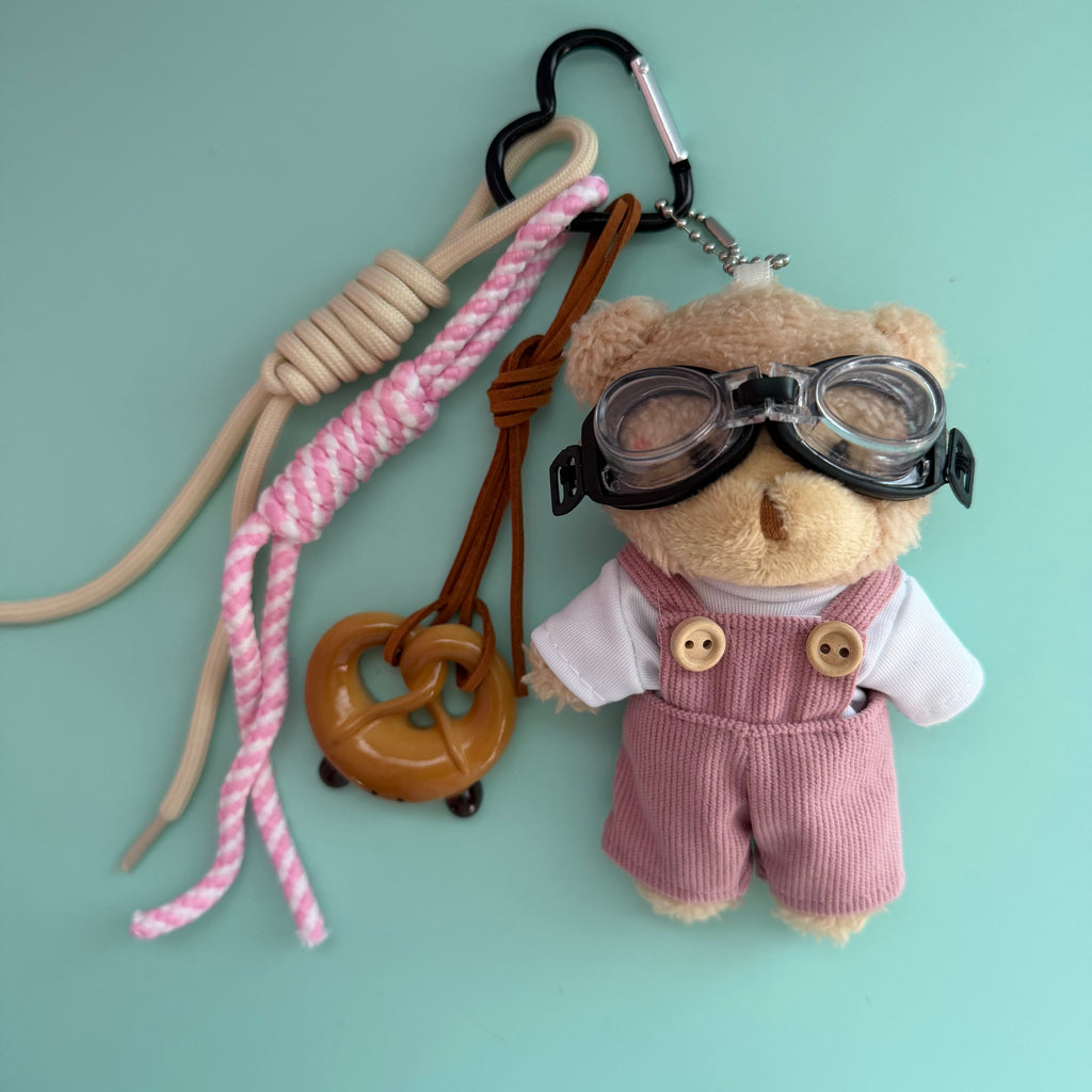 PINK PILOT TEDDY KEYCHAIN | BAG CHARM