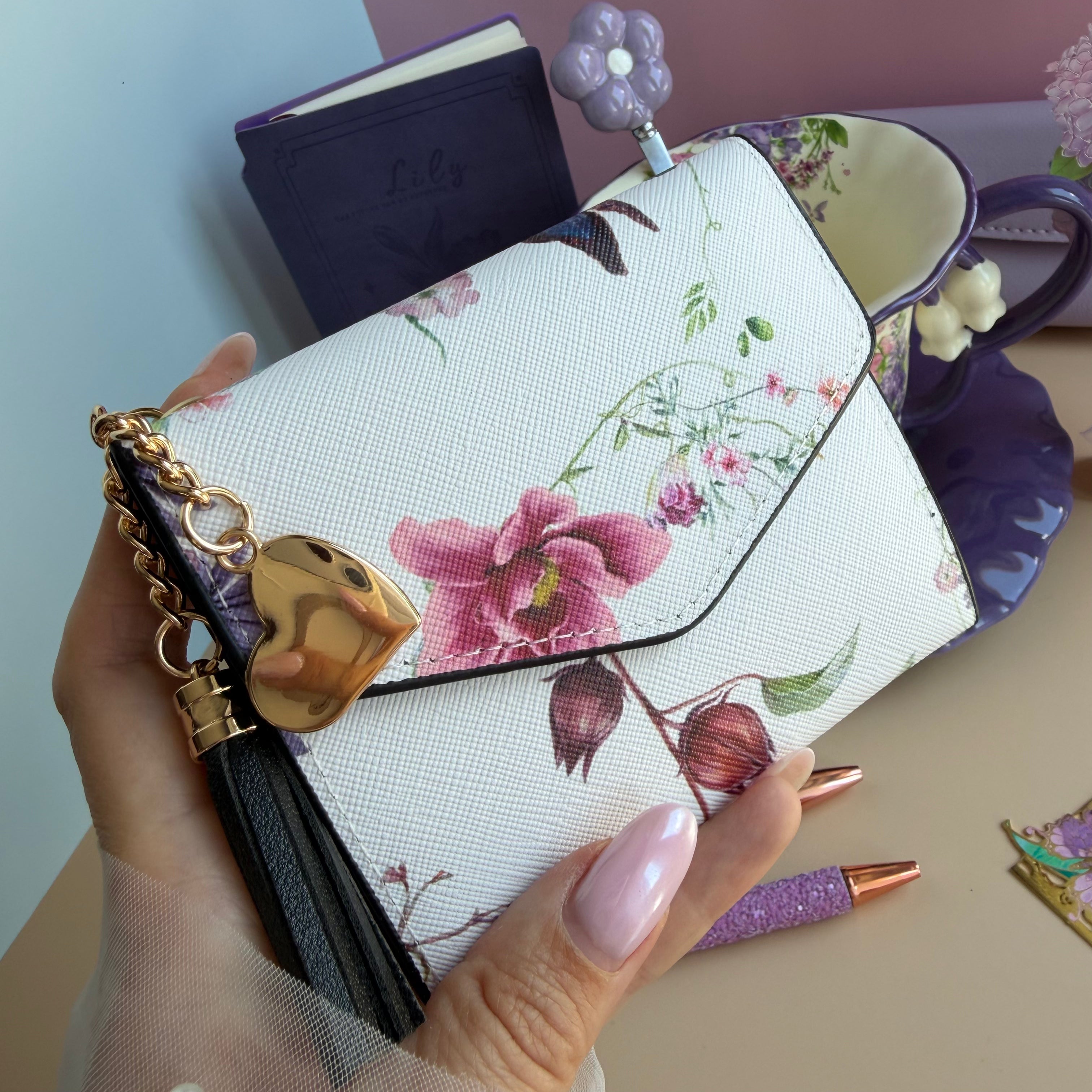 PURPLE TEA GARDEN GIFT SET | LAVENDER BLOOM STATIONERY BUNDLE | FLORAL TEA CUP GIFT SET