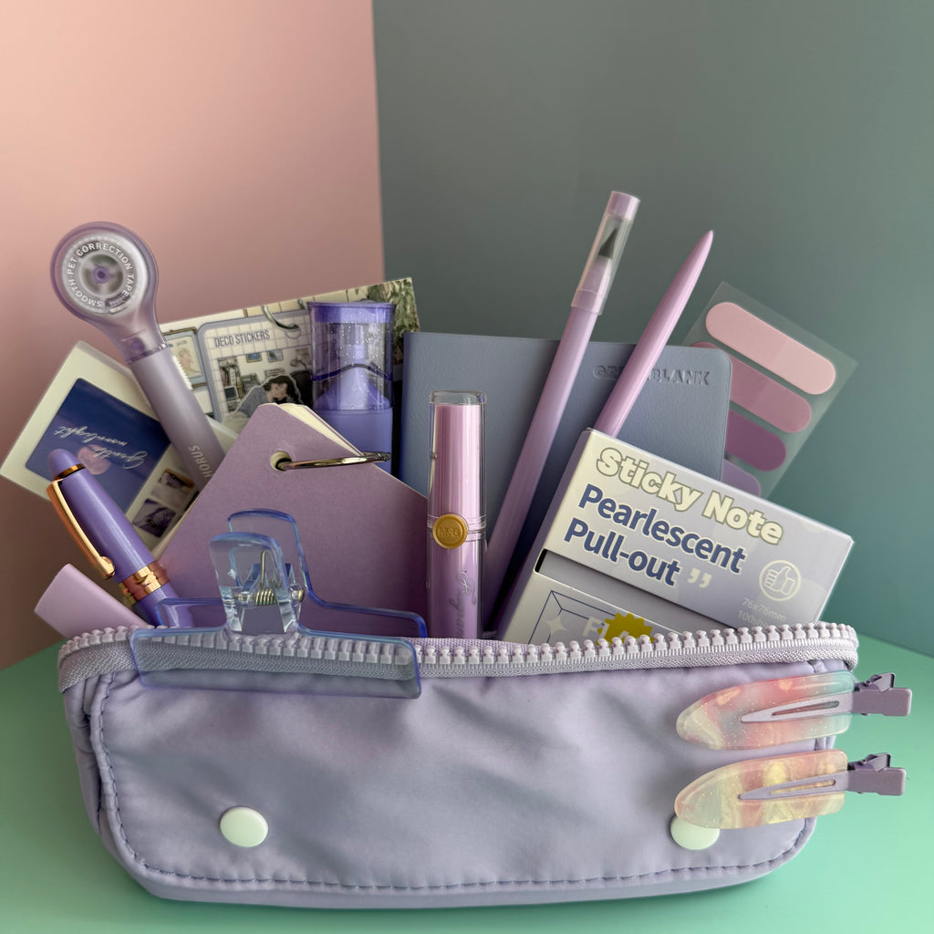 LAVENDER ZIP & GO STATIONERY SET | ALL-IN-ONE PENCIL POUCH BUNDLE | CUTE LAVENDER SCHOOL SUPPLY KIT