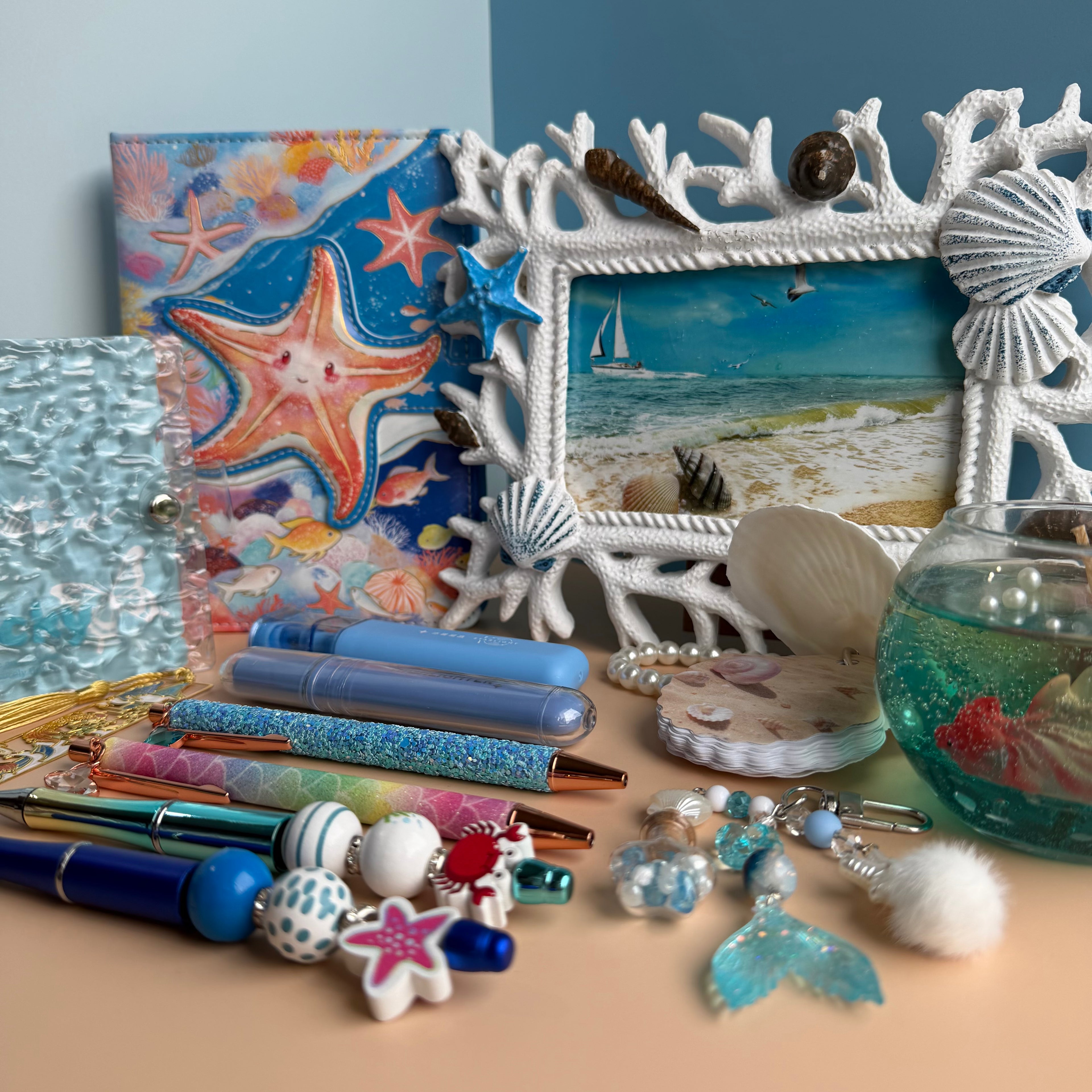 GOLDFISH AQUARIUM GIFT SET / UNDER THE SEA STATIONERY BUNDLE / OCEAN DESK SET
