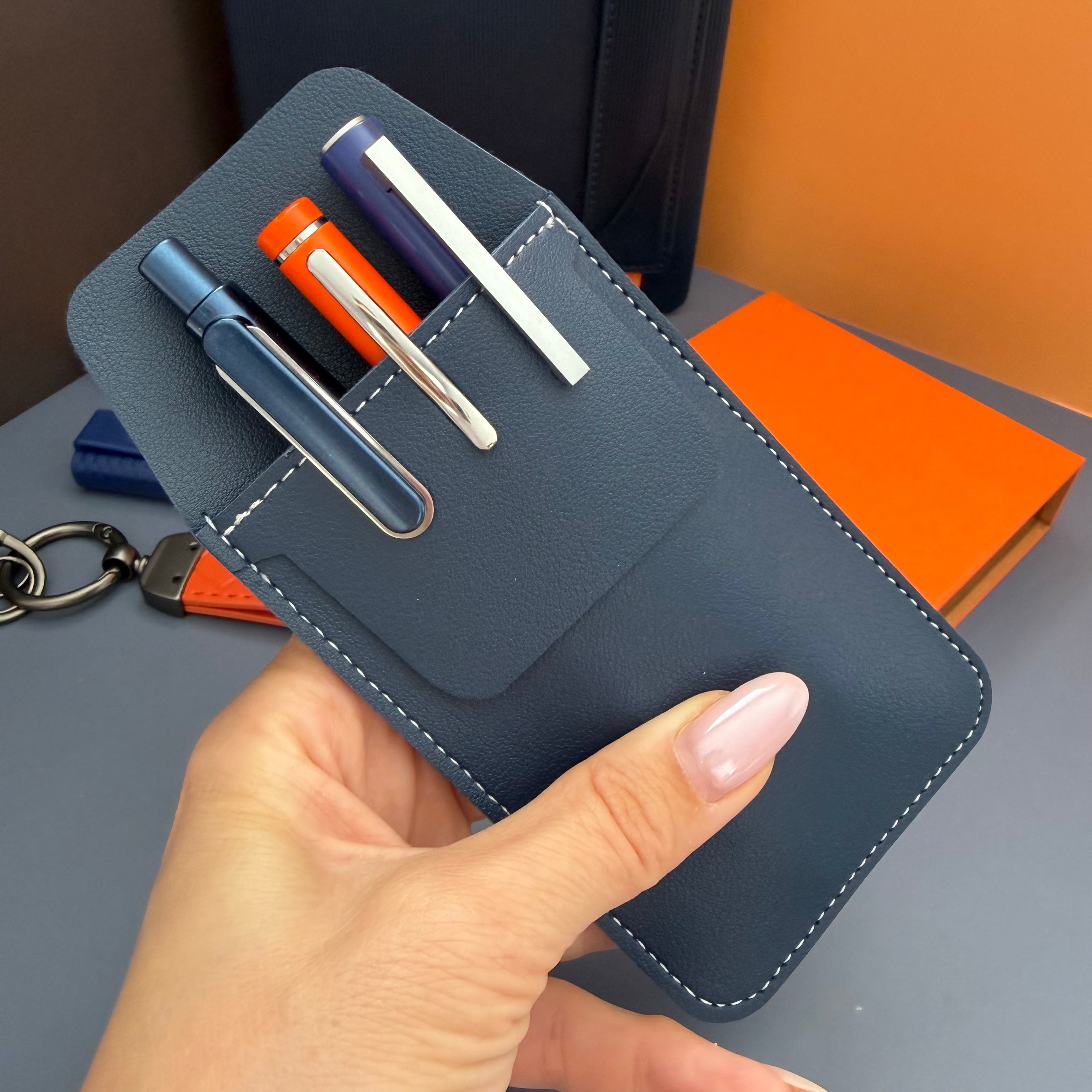 NAVY ORANGE STUDY & WORK STATIONERY SET | COLLEGE DESK BUNDLE | UNISEX OFFICE GIFT SET