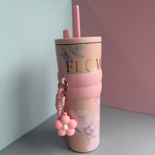 Aesthetic Stainless Steel Straw Tumbler with Charm