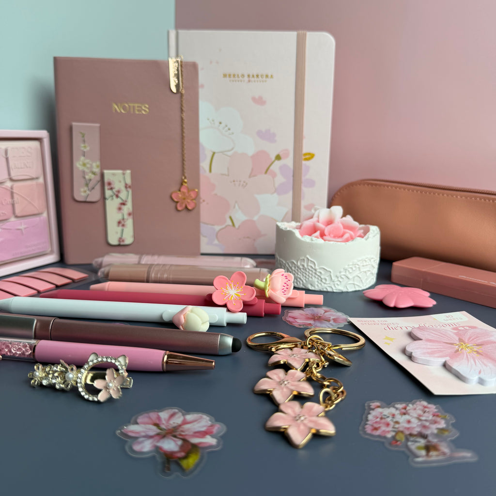 SAKURA BLOOM GIFT SET / CHERRY BLOSSOM STATIONERY BUNDLE / PINK FLORAL DESK SET