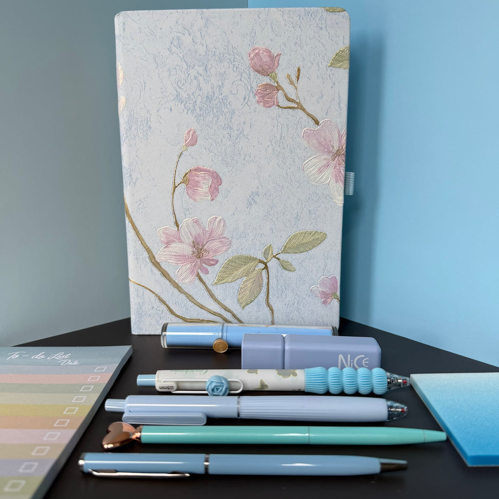 BLUE BLOSSOM MINI STATIONERY SET / FLORAL JOURNAL GIFT SET / DESK ESSENTIALS BUNDLE