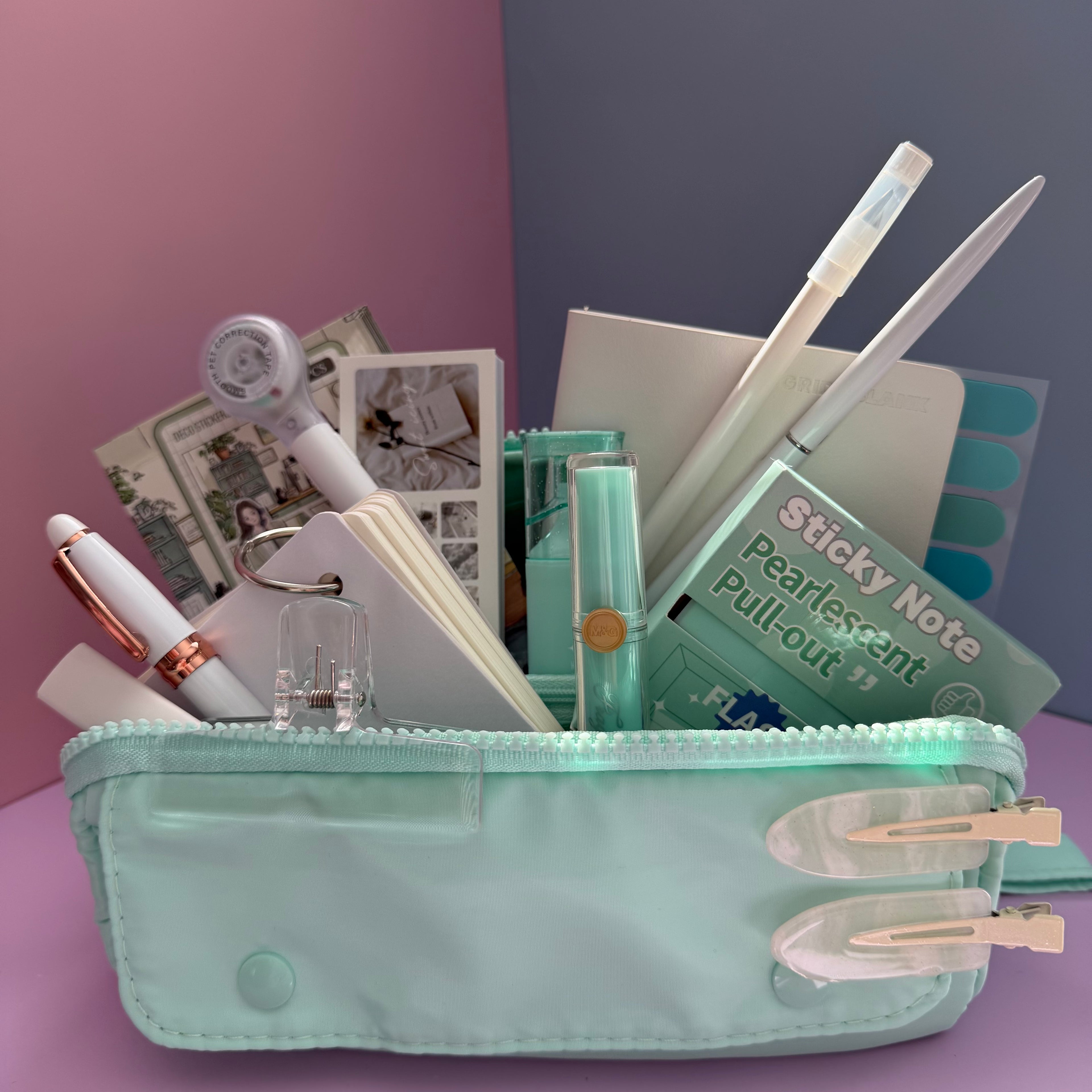 MINT ZIP & GO STATIONERY SET | ALL-IN-ONE PENCIL POUCH BUNDLE | CUTE MINT SCHOOL SUPPLY KIT