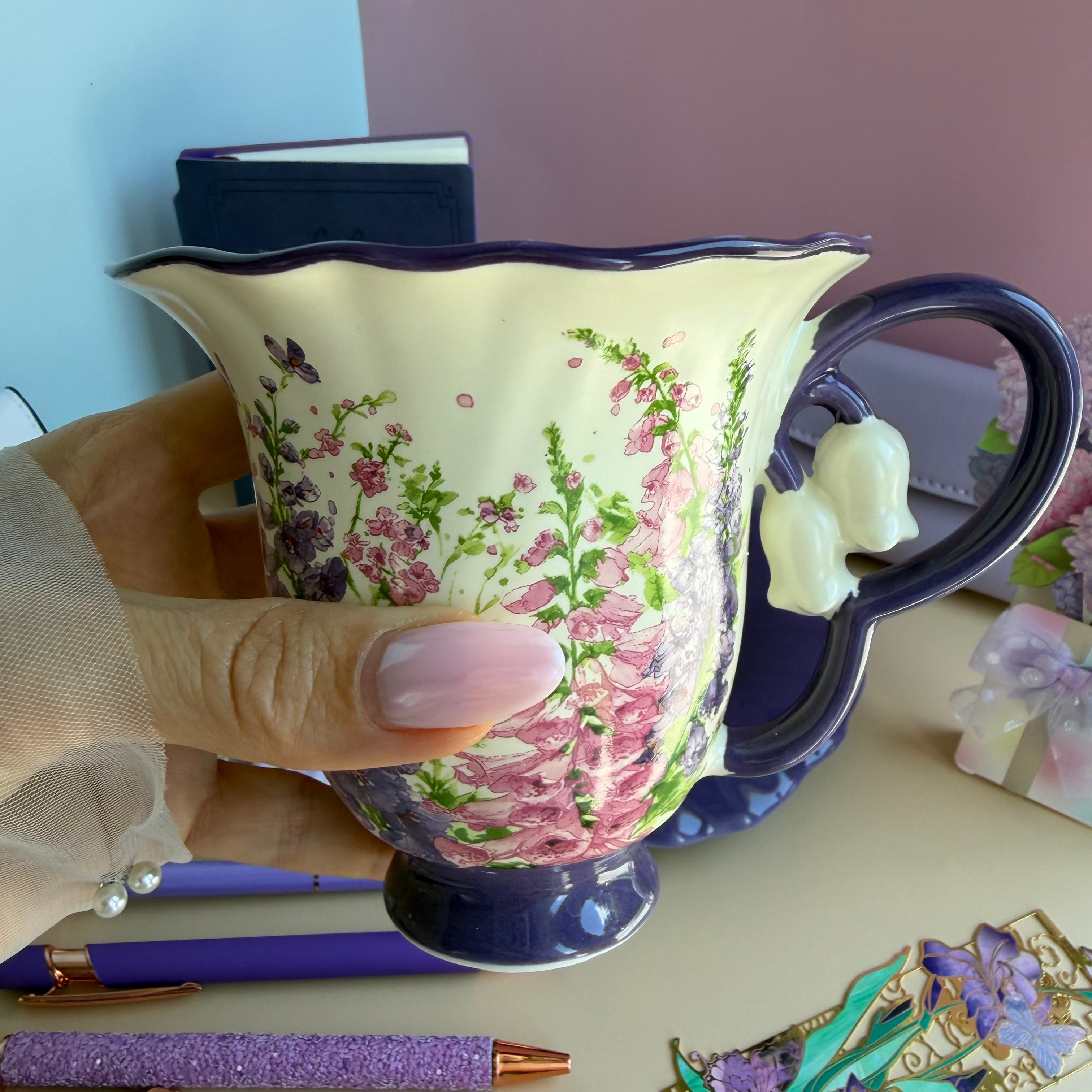 PURPLE TEA GARDEN GIFT SET | LAVENDER BLOOM STATIONERY BUNDLE | FLORAL TEA CUP GIFT SET