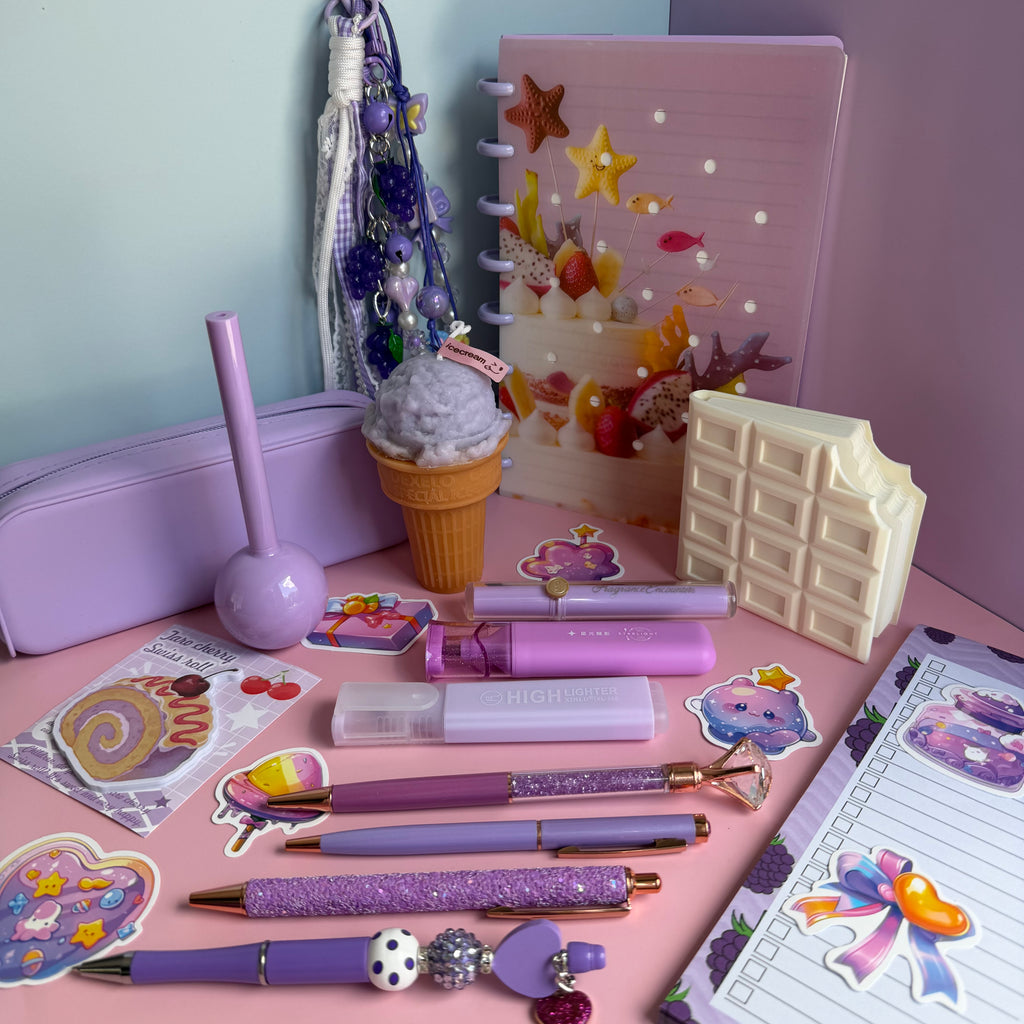 PURPLE CANDY POP GIFT SET | SWEET STATIONERY BUNDLE | DESSERT THEMED GIFT SET