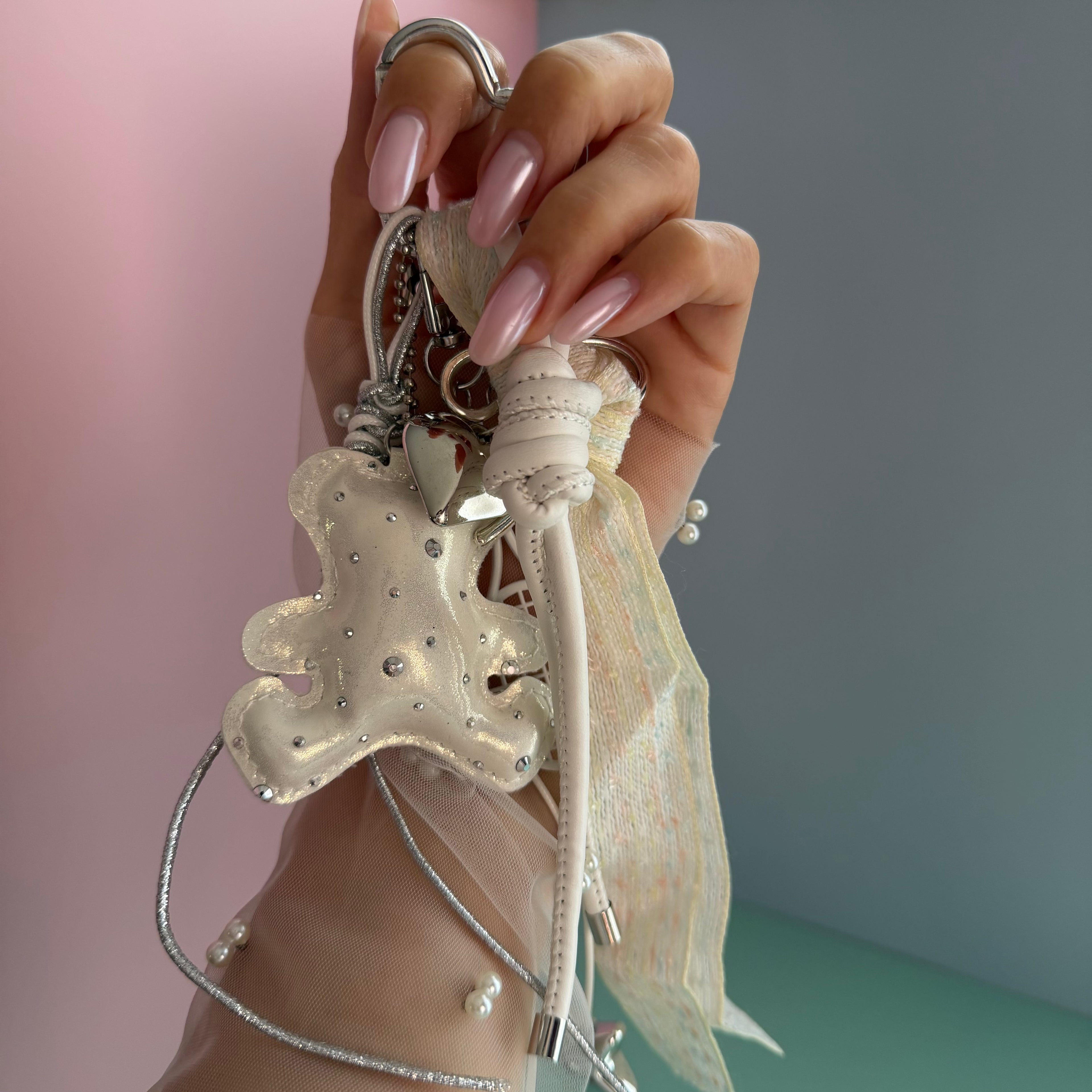 WHITE SPARKLE TEDDY KEYCHAIN | BAG CHARM