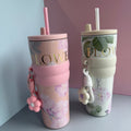 Aesthetic Stainless Steel Straw Tumbler with Charm