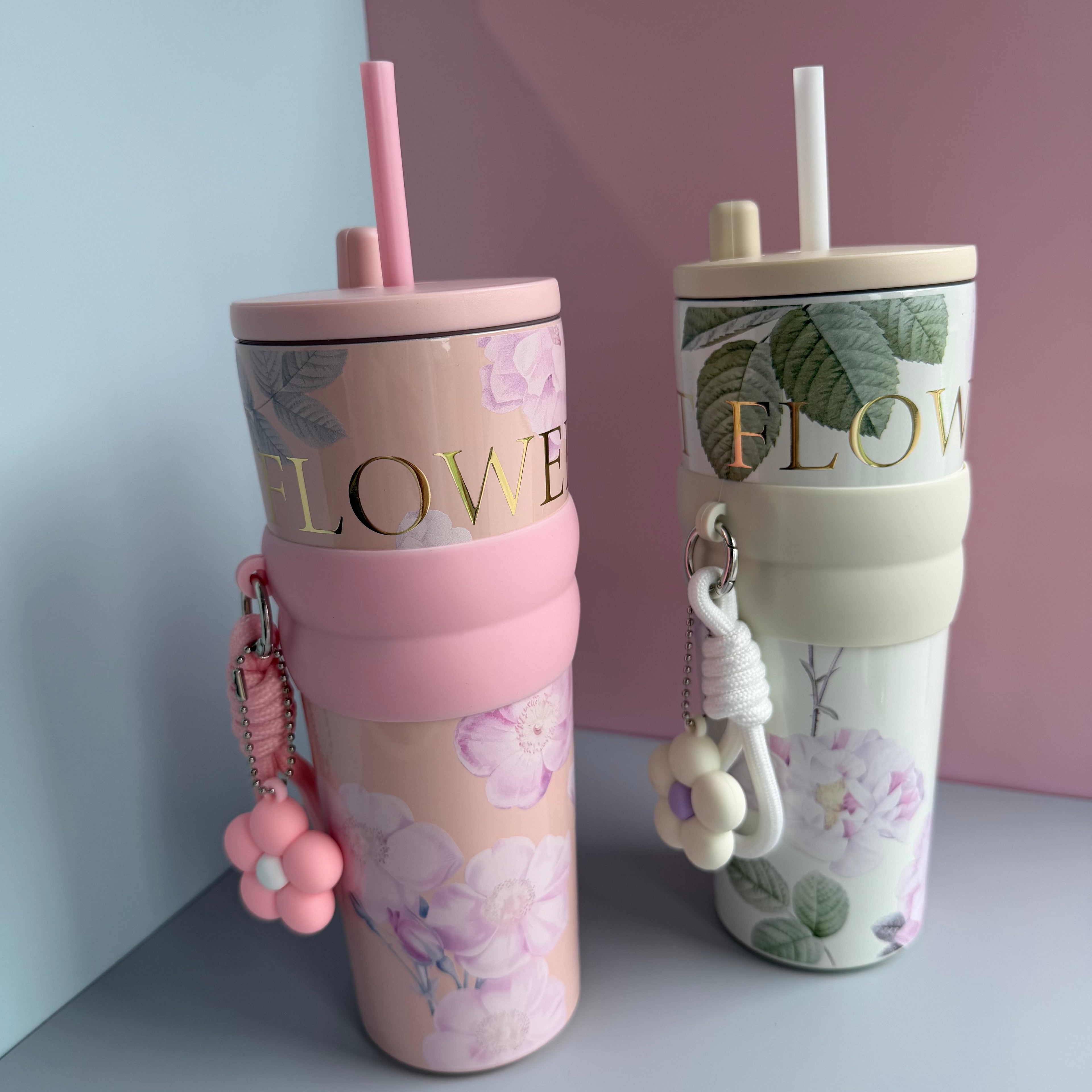 Aesthetic Stainless Steel Straw Tumbler with Charm