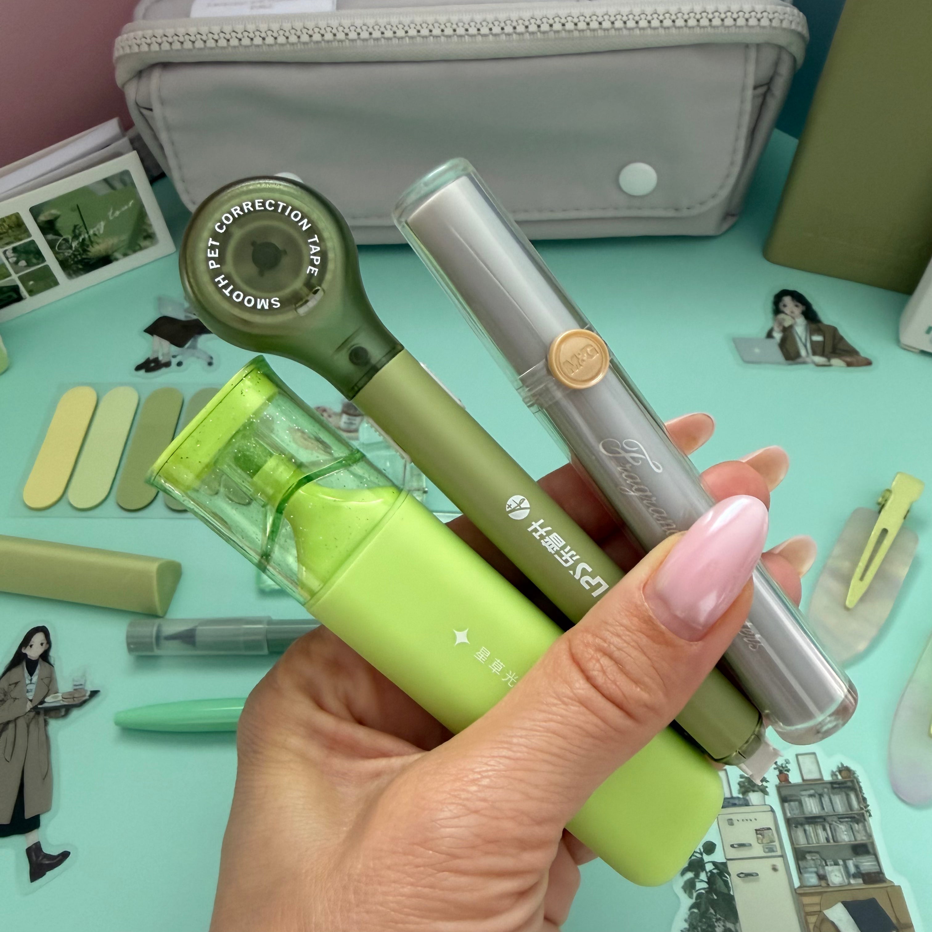 GREEN ZIP & GO STATIONERY SET | ALL-IN-ONE PENCIL POUCH BUNDLE | CUTE GREEN SCHOOL SUPPLY KIT