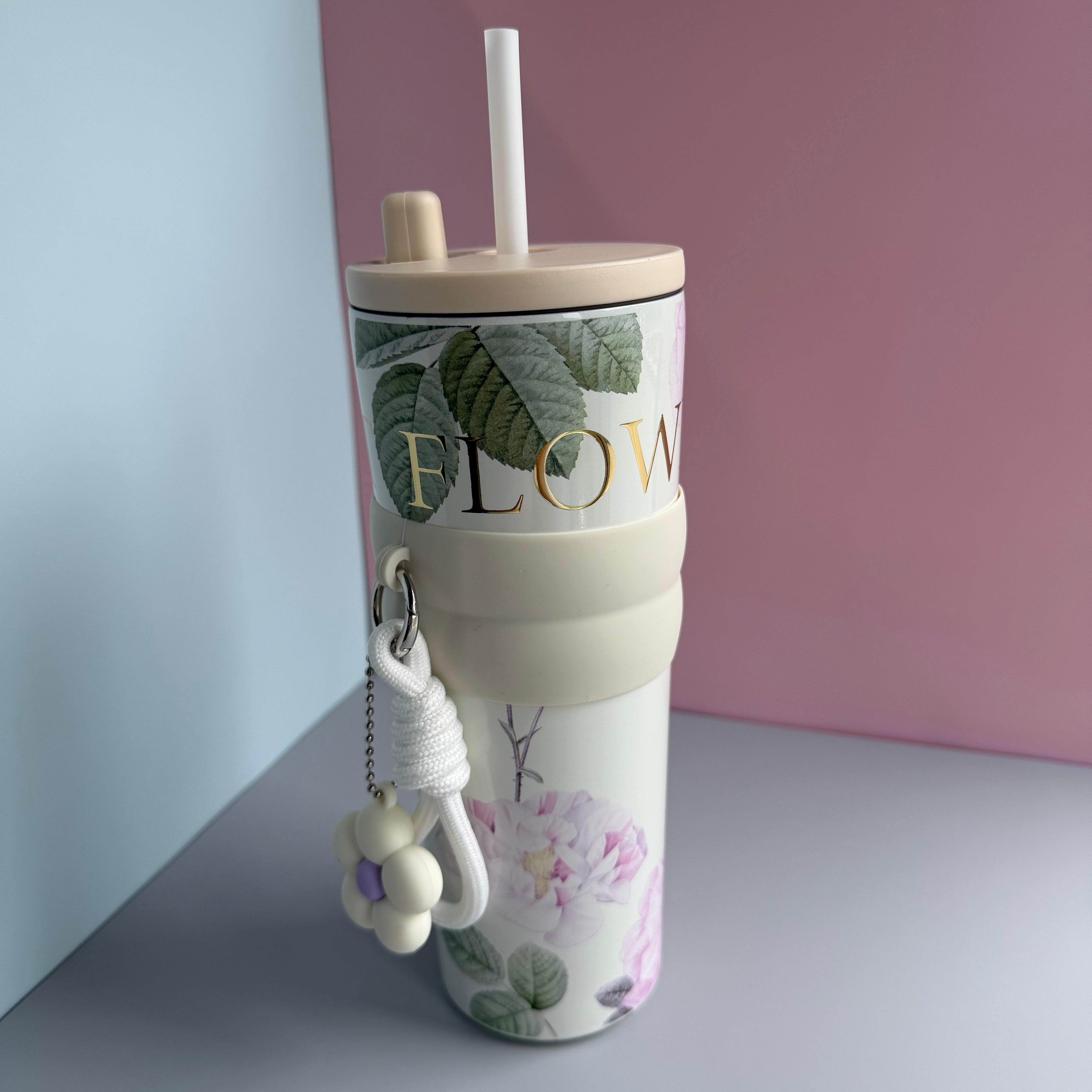 Aesthetic Stainless Steel Straw Tumbler with Charm