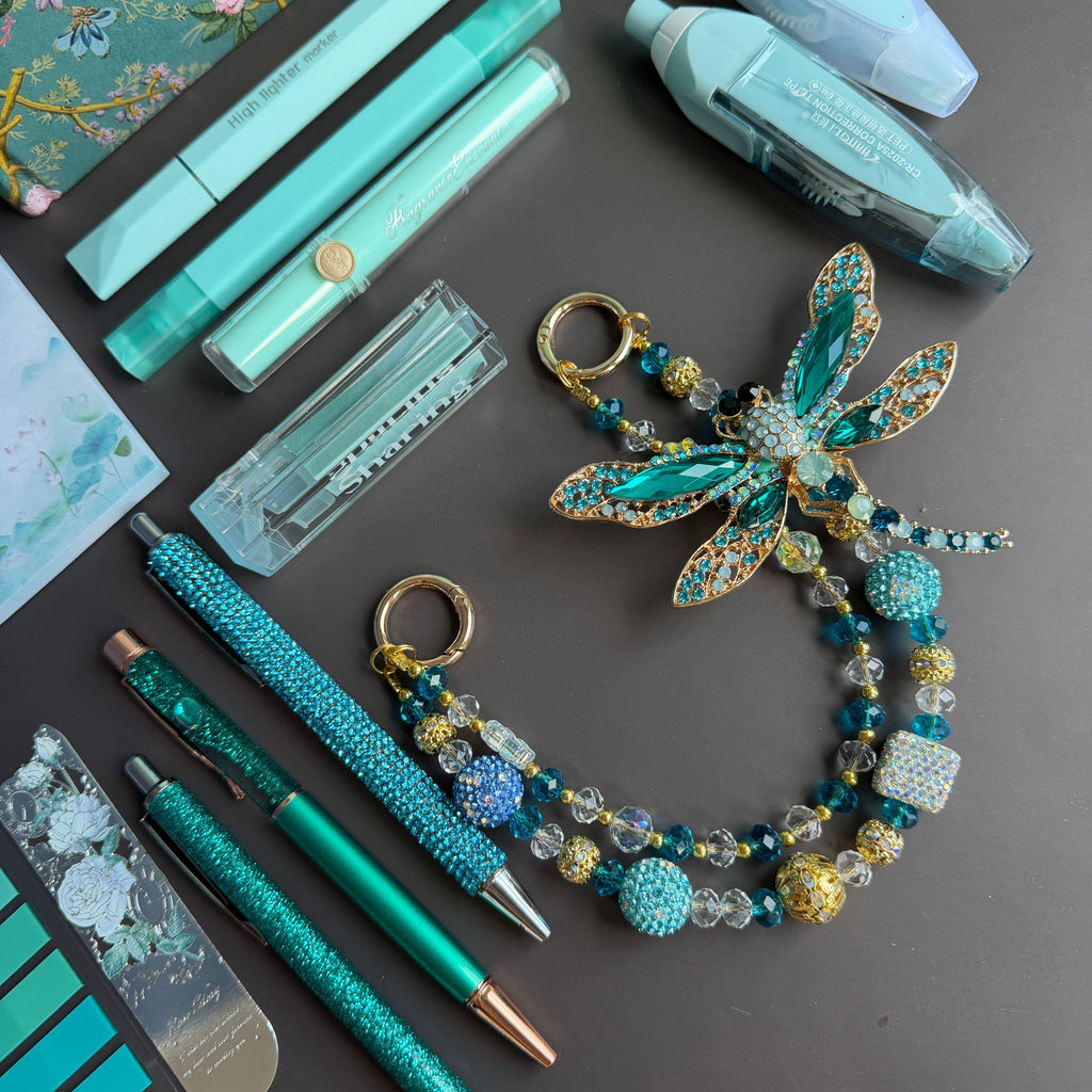 TEAL DRAGONFLY GARDEN STATIONERY GIFT SET / TEAL & GOLD JOURNALING SET FOR HER / DRAGONFLY GARDEN STATIONERY BUNDLE