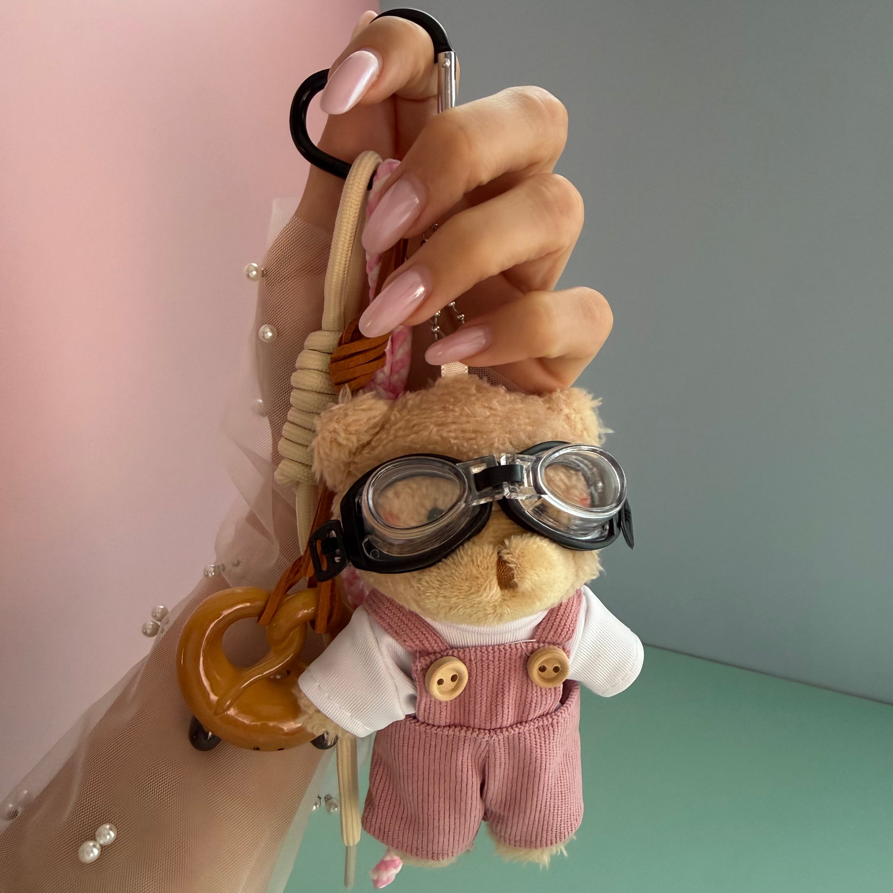 PINK PILOT TEDDY KEYCHAIN | BAG CHARM