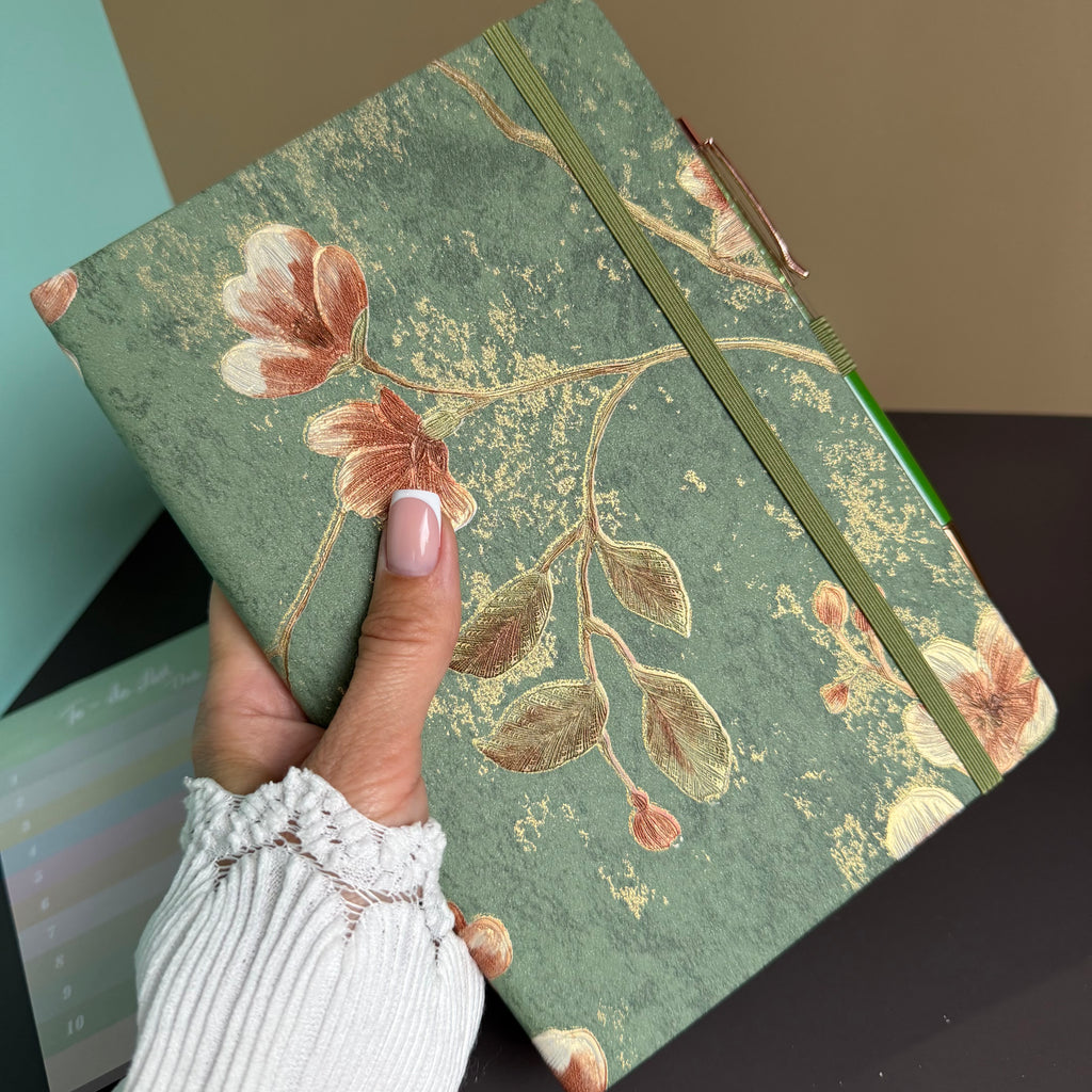 EVERGREEN BLOSSOM MINI STATIONERY SET / FLORAL JOURNAL GIFT SET / DESK ESSENTIALS BUNDLE