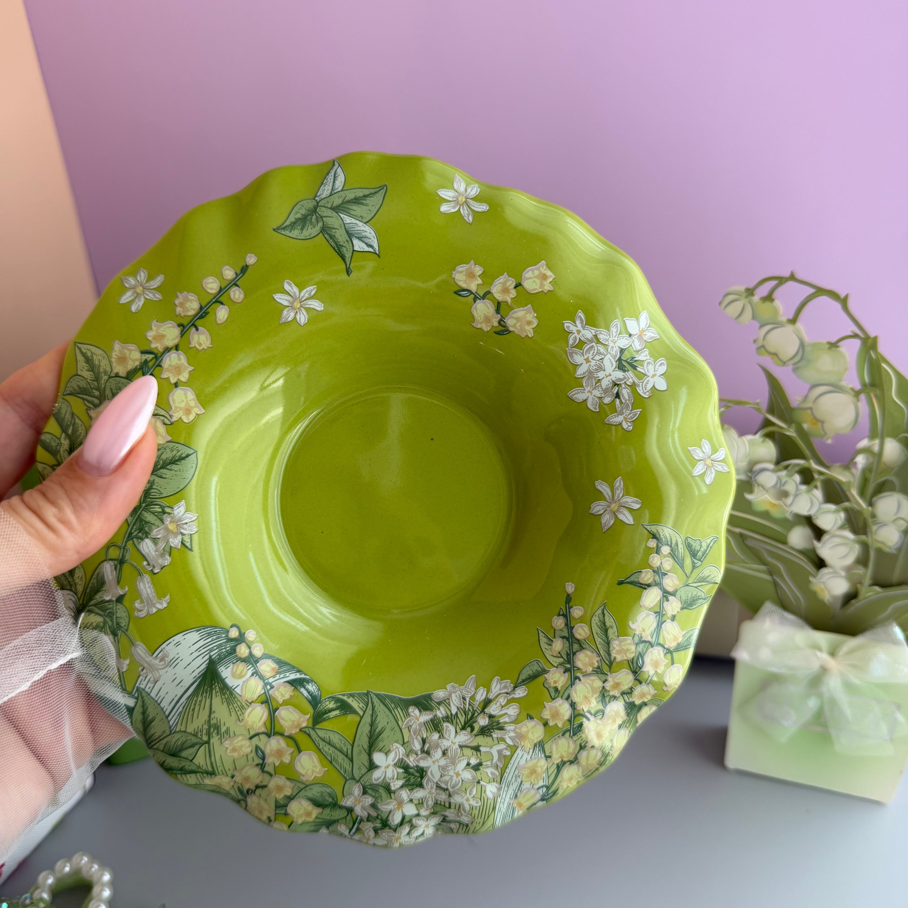 GREEN TEA GARDEN GIFT SET | LILY OF THE VALLEY STATIONERY BUNDLE | FLORAL TEA CUP GIFT SET