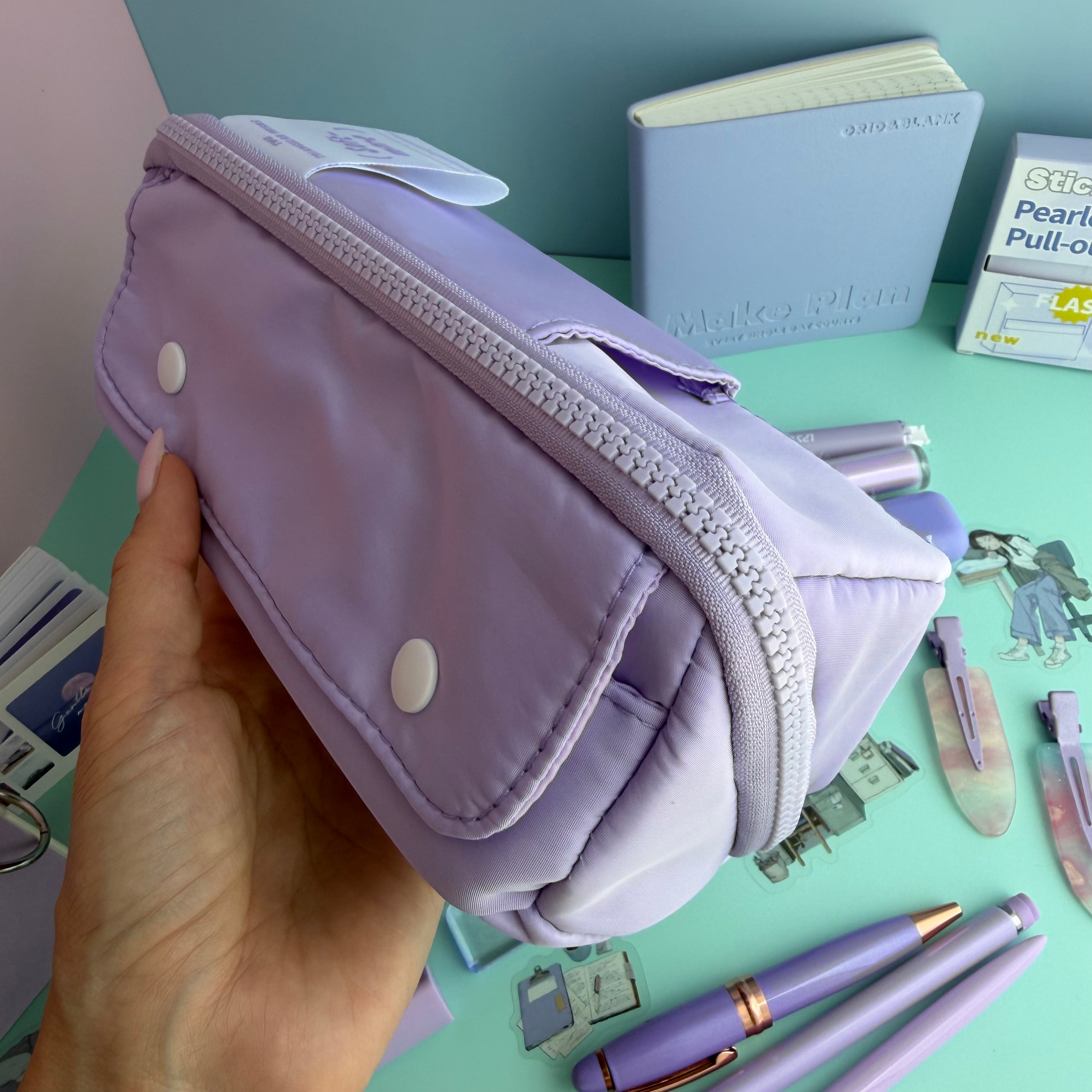 LAVENDER ZIP & GO STATIONERY SET | ALL-IN-ONE PENCIL POUCH BUNDLE | CUTE LAVENDER SCHOOL SUPPLY KIT