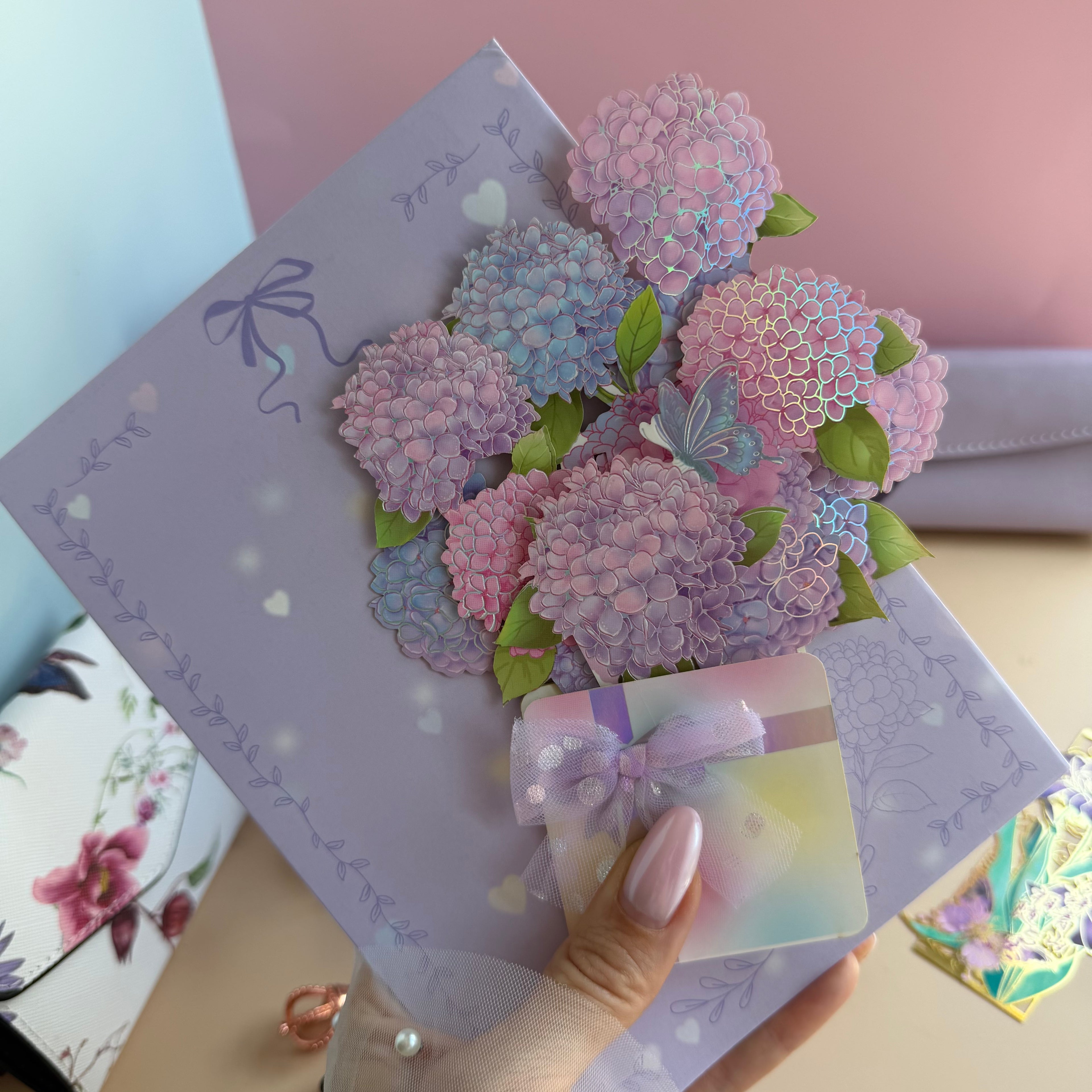 PURPLE TEA GARDEN GIFT SET | LAVENDER BLOOM STATIONERY BUNDLE | FLORAL TEA CUP GIFT SET