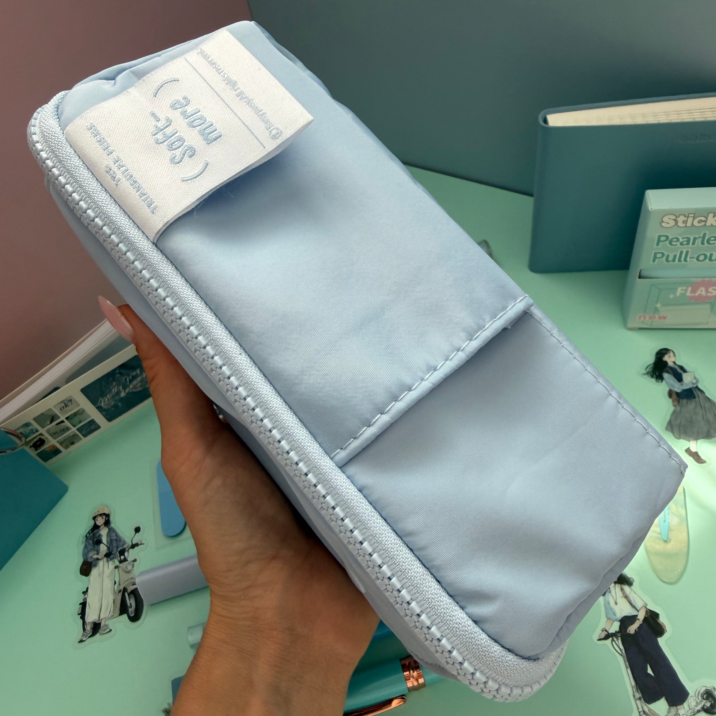 BLUE ZIP & GO STATIONERY SET | ALL-IN-ONE PENCIL POUCH BUNDLE | CUTE BLUE SCHOOL SUPPLY KIT