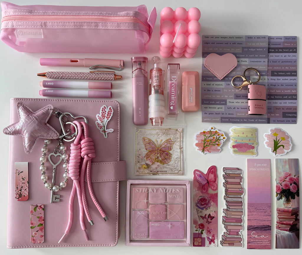 PREMIUM STATIONARY SET - CANDY PINK | STATIONERY GIFT SET FOR HER | PLAYFUL BOOKISH DESK FAVORITES