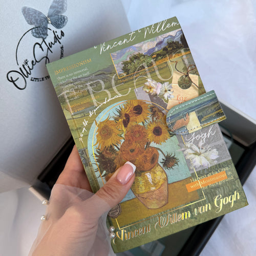 ART STATIONERY SET – VAN GOGH | GREEN AESTHETIC ART JOURNAL GIFT BOX | EMERALD DESK ACCESSORIES BUNDLE