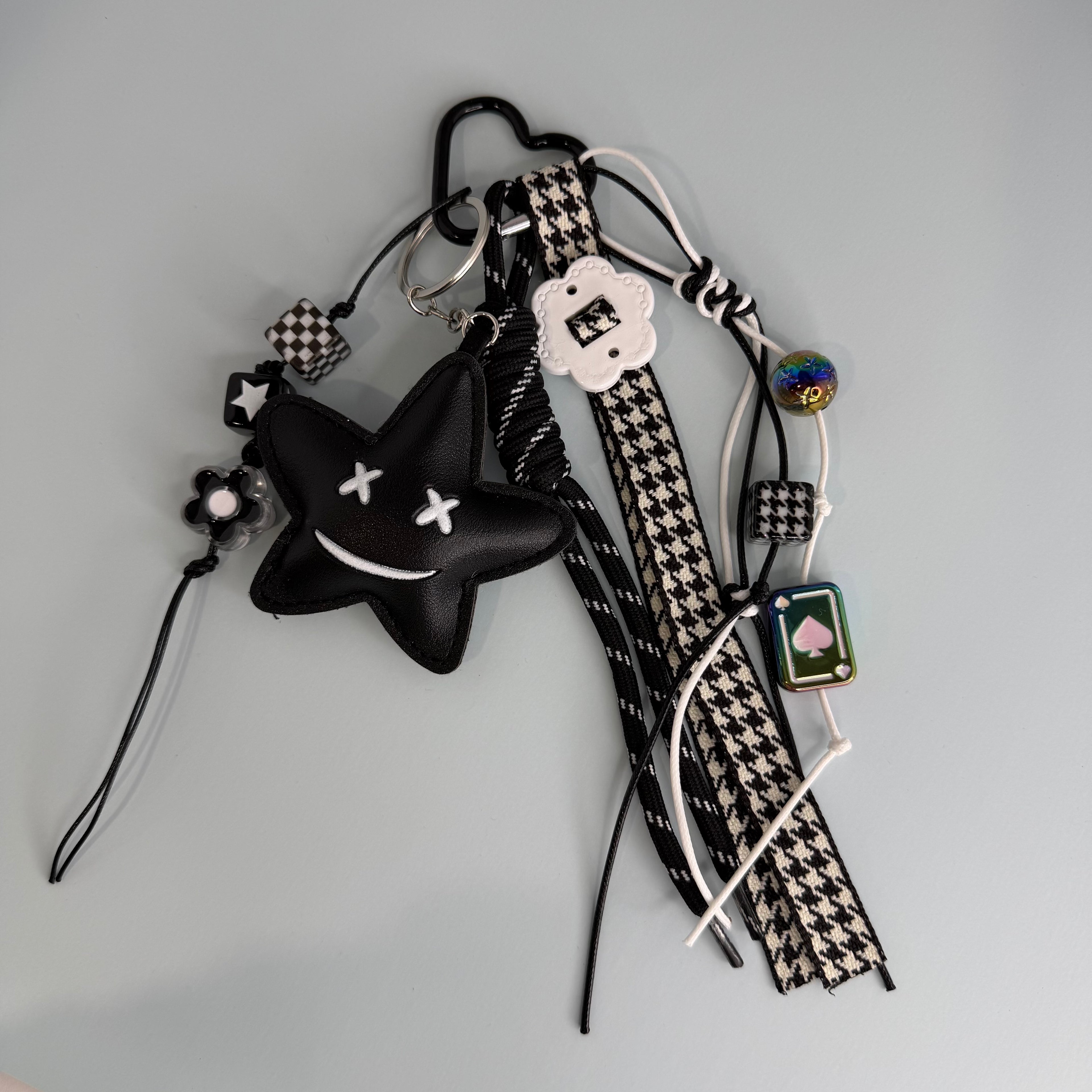 BLACK STAR BAG CHARM | CHECKERED KEYCHAIN