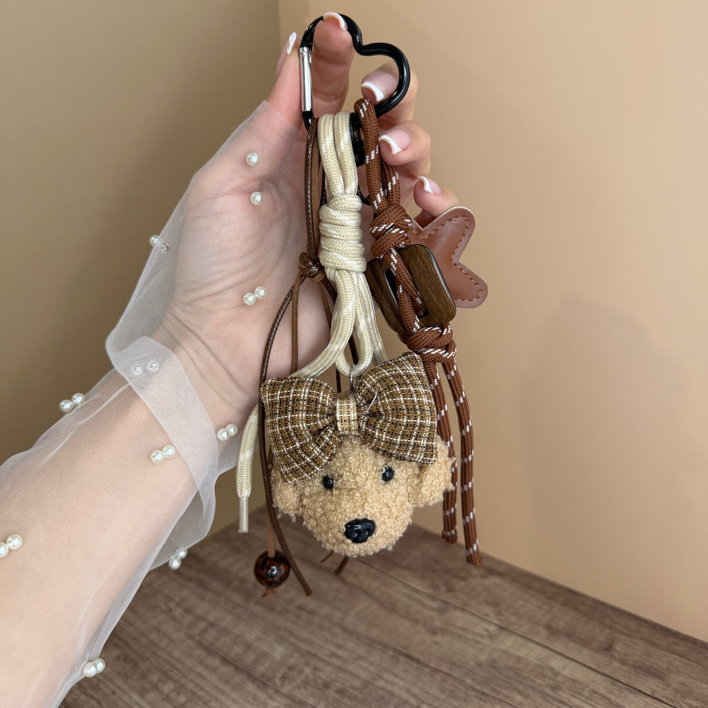 TEDDY BEAR BAG CHARM | BROWN BOW KEYCHAIN