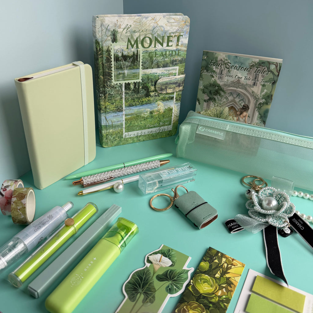 MONET GREEN BLOOM | GREEN ART STATIONERY BUNDLE | IMPRESSIONIST INSPIRED